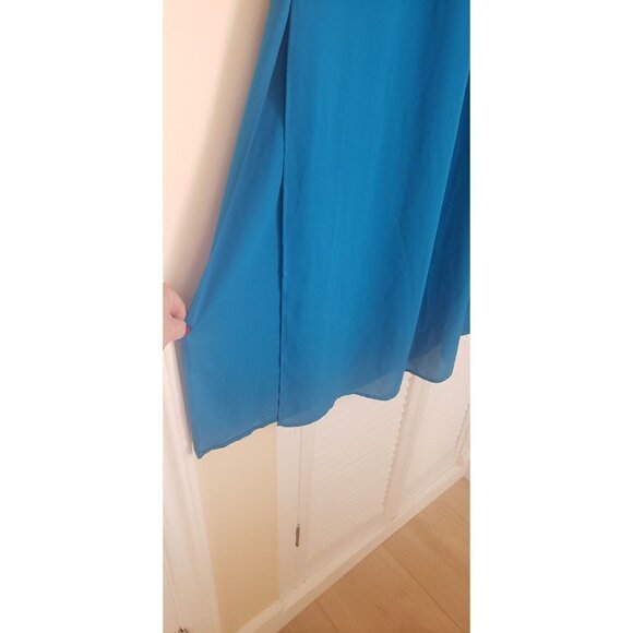SOPRANO TURQUOISE DUAL SIDE SLIT CHIFFON SKIRT SZ L - Picture 2 of 5